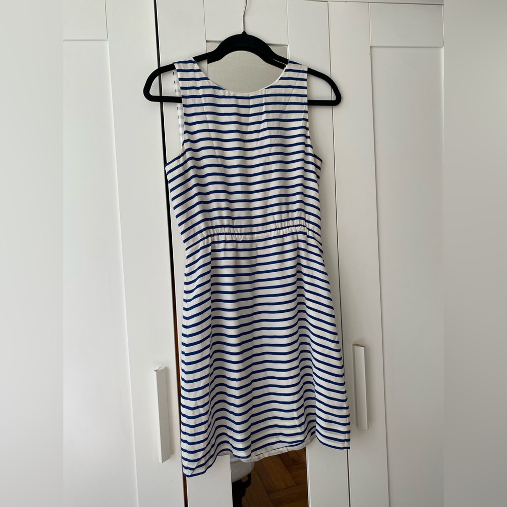 J.CREW Blue/White Striped Sleeveless Cinch Waist Sheath Dress - Size 2
